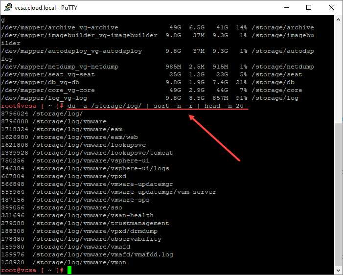 Finding the largest directories in the storage log partition